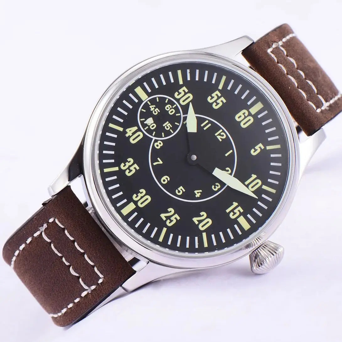 44mm ST3600 Mechanical Watch Men's Hand-wound Sapphire Crystal Watches Leather strap Dial Watch Luminous waterproof