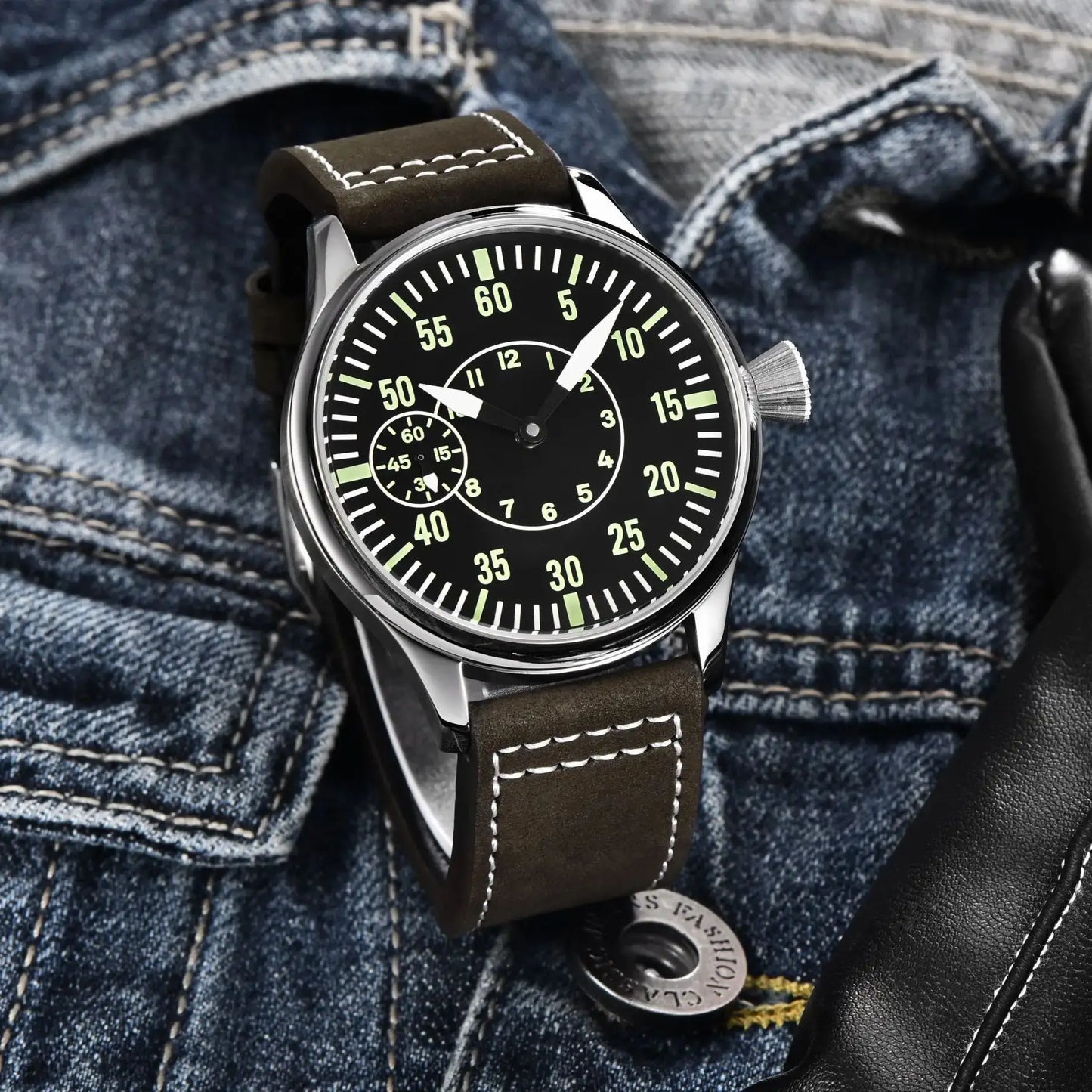 44mm ST3600 Mechanical Watch Men's Hand-wound Sapphire Crystal Watches Leather strap Dial Watch Luminous waterproof